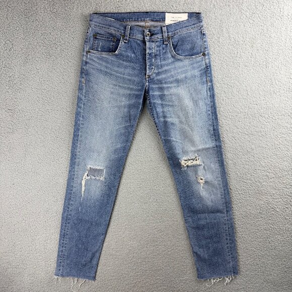 Rag & Bone Jeans Men 31 Pant Blue Denim Distressed Standard Issue Fit 1 Skinny 2 - Picture 2 of 11